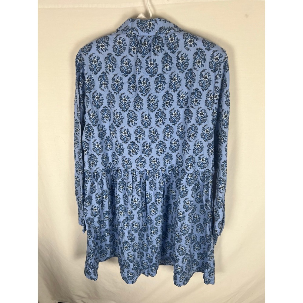 J.Crew Factory long sleeve blue paisley print shirt dress NWT size 14 - Picture 6 of 7